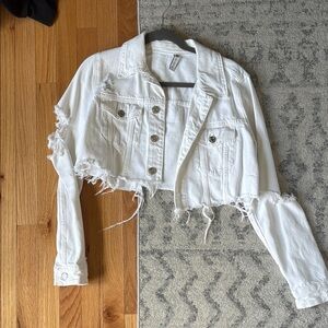 Zara White Distressed Jean Jacket